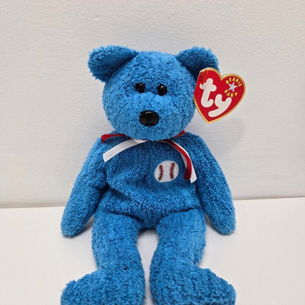 Ty Blue Baseball Bear Plush with Ribbon